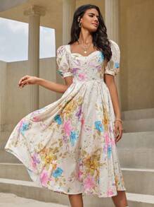 SHEIN VCAY Đầm Xù Dây kéo Hoa Boho - Nhiều màu - Xem 3