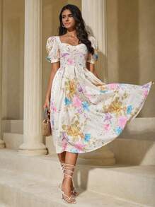 SHEIN VCAY Đầm Xù Dây kéo Hoa Boho - Nhiều màu - Xem 4