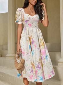 SHEIN VCAY Đầm Xù Dây kéo Hoa Boho - Nhiều màu - Xem 7