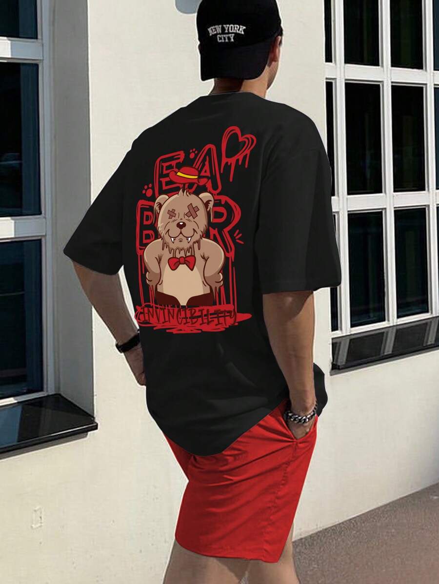 Manfinity EMRG 男士卡通和字母圖案T恤和短褲 - 黑色 - 查看 1