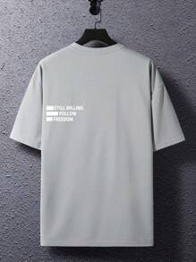 Manfinity Homme Men Casual Letter Graphic Drop Shoulder Oversized Tee - Light Grey - View 2