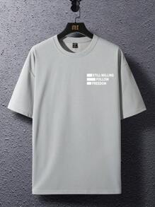 Manfinity Homme Men Casual Letter Graphic Drop Shoulder Oversized Tee - Light Grey - View 3