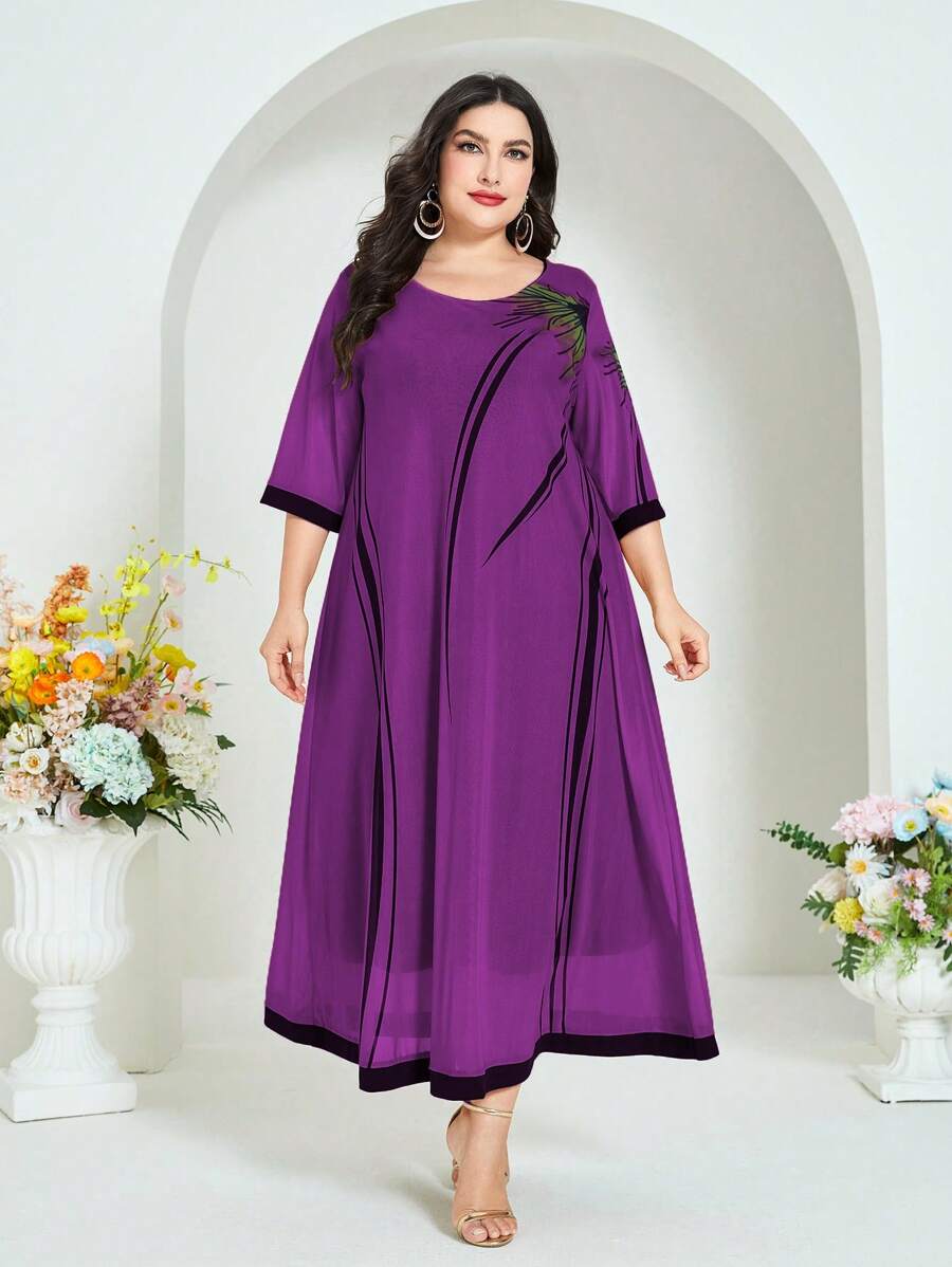 Mulvari 大碼拼接邊連衣裙 - 紫色 - 查看 1