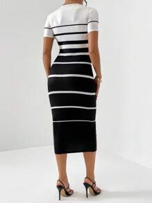 Firerie In sọc Váy bodycon - Đen và trắng - Xem 2