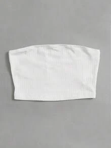 SHEIN BASICS 夏季實心休閒針織短款管頂 - 白色 - 查看 8