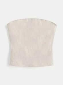 SHEIN BASICS Chất rắn Đồ đan Ribbed Ống ngọn - Màu be - Xem 7
