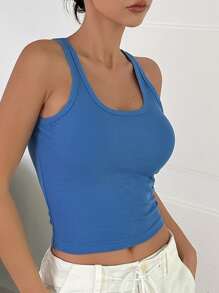 DAZY Top De Tanque Sólido De Punto Acanalado Recortado