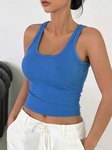 DAZY Top De Tanque Sólido De Punto Acanalado Recortado