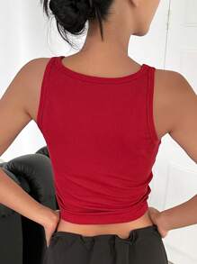 DAZY Solid Crop Tank Top Preppy Tops - Red - View 2