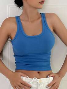 DAZY Top De Tanque Sólido De Punto Acanalado Recortado