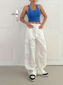 DAZY Top De Tanque Sólido De Punto Acanalado Recortado