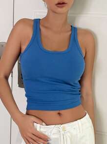 DAZY Top De Tanque Sólido De Punto Acanalado Recortado