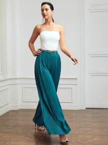 MOTF PREMIUM 百褶飄逸連衣裙長褲不附腰帶 - 水鴨藍 - 查看 7