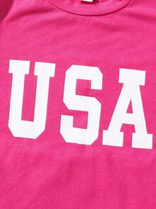 SHEIN Tops con gái lớn Lá thư Giải trí - Màu Hồng Tươi - Xem 3