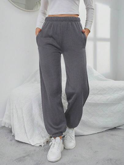 Solid Elastic Waist Sweatpants