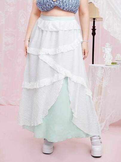 Fairycore Talla grande Falda ribete con fruncido bajo asimétrico