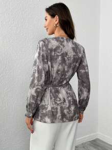 SHEIN Clasi Tie Dye Belted Blouse - Multicolor - View 2