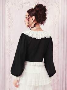 ROMWE Kawaii Statement Collar Lantern Sleeve Shirt - Black - View 2