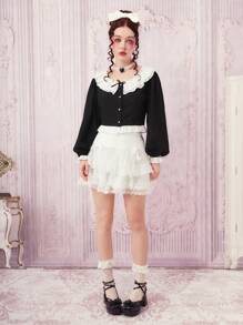 ROMWE Kawaii Statement Collar Lantern Sleeve Shirt - Black - View 4