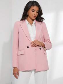 GENKIRA Double Breasted Lapel Neck Blazer - Baby Pink - View 3