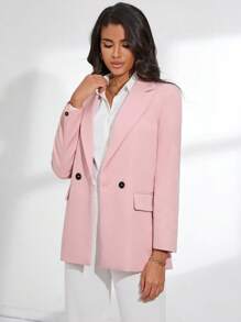 GENKIRA Double Breasted Lapel Neck Blazer - Baby Pink - View 4