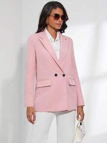GENKIRA Double Breasted Lapel Neck Blazer - Baby Pink - View 5