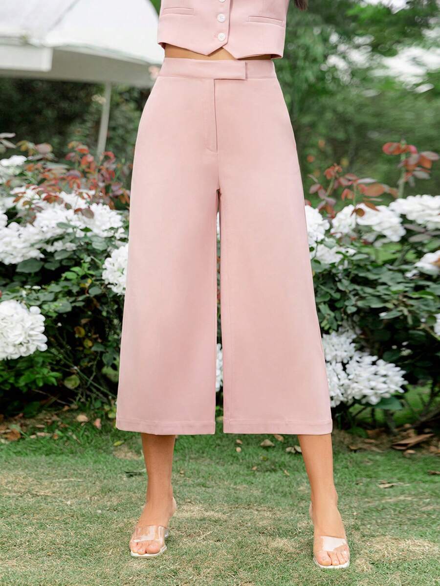 SHEIN Frenchy Women Suit Pants Nút Dây kéo màu trơn - Hồng - Xem 1