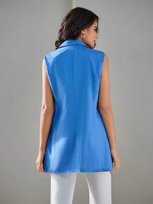 GENKIRA Lapel Neck Flap Detail Button Front Vest Blazer Workwear - Multicolor - View 2