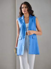 GENKIRA Lapel Neck Flap Detail Button Front Vest Blazer Workwear - Multicolor - View 4