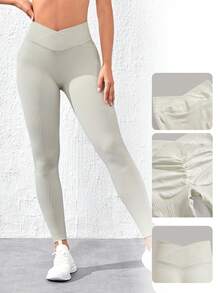 Lifespree 寬腰帶條紋針織收復運動打底褲 - 杏色 - 查看 6