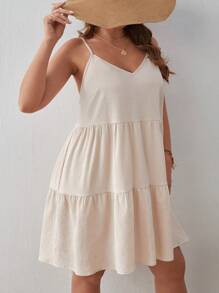 SHEIN VCAY Plus Tie Back Ruffle Hem Cami Dress - Apricot - View 3
