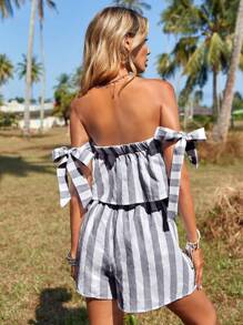 SHEIN VCAY Bộ đồ hai mảnh nữ Thắt nút Sọc Giải trí - Nhiều màu - Xem 2