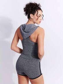 SHE(IN) BRASIL 1pc Racer Back Zipper Up Hooded Tank Top - Dark Grey - View 1
