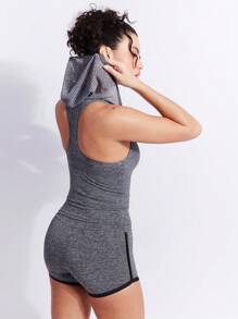 SHE(IN) BRASIL 1pc Racer Back Zipper Up Hooded Tank Top - Dark Grey - View 5