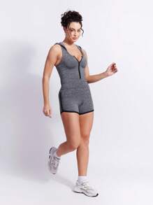 SHE(IN) BRASIL 1pc Racer Back Zipper Up Hooded Tank Top - Dark Grey - View 3