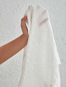 SHEIN VCAY Áo sơ mi Plus Size Thắt nút màu trơn Giải trí - trắng - Xem 3