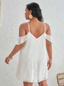 SHEIN VCAY Đầm Plus Size Cắt ra Xù màu trơn Giải trí - trắng - Xem 2