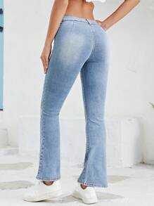 SHEIN Unity 低腰牛仔喇叭褲 - 淺色水洗藍 - 查看 2