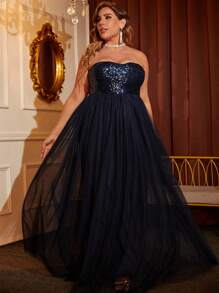 Vestido de vestir con lentejuelas de malla tubo - Azul Marino - Ver 7