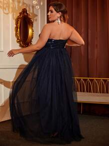 Vestido de vestir con lentejuelas de malla tubo - Azul Marino - Ver 3
