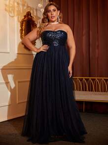 Vestido de vestir con lentejuelas de malla tubo - Azul Marino - Ver 6