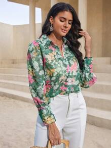 SHEIN Clasi 印花前紐扣襯衫 - 彩色 - 查看 3