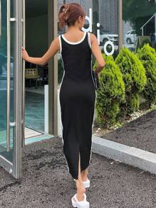 DAZY Letter Graphic Contrast Binding Tank Dress - Black - View 2