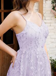 荷葉邊蕾絲吊帶連衣裙 - 淡紫色 - 查看 6