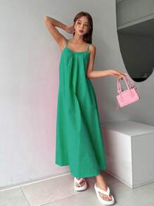 DAZY 素色吊帶洋裝 - 綠色 - 查看 2