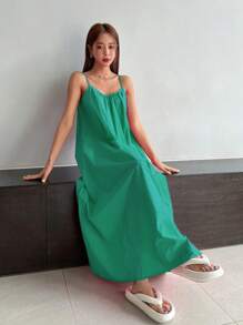 DAZY 素色吊帶洋裝 - 綠色 - 查看 5