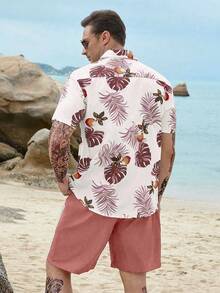 Manfinity Hombres talla grande con estampado tropical Camisa & Shorts - Multicolor - Ver 2