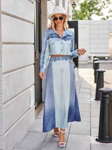 SHEIN Privé Bộ đồ hai mảnh nữ Túi Chia Nút phía trước Khối Màu Giải trí - Nhiều màu - Xem 4