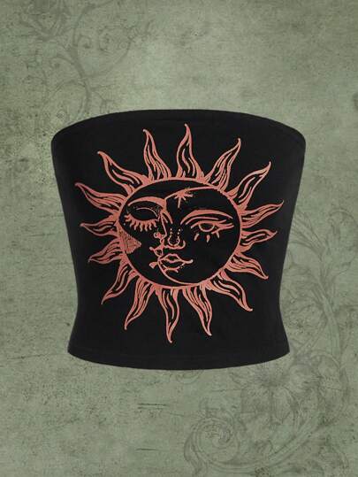 Hippie Sun & Moon Graphic Tube Top