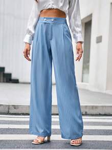 SHEIN BIZwear 條紋印花西裝褲工作服 - 藍色 - 查看 3